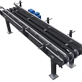 Industrial Conveyor System with Metal Frame Rollers Support Legs and Blue Drive Components 3d model