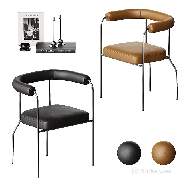 Modern Dining Chairs With Leather Seats Black And Brown Metal Frame Design 3d model 