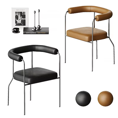 Modern Dining Chairs With Leather Seats Black And Brown Metal Frame Design 3d model