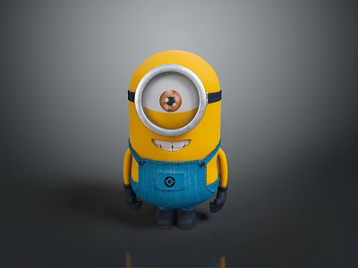 Cute Movie Character Minion With Yellow Body One Large Eye Blue Overalls Black Gloves And Shoes 3d model