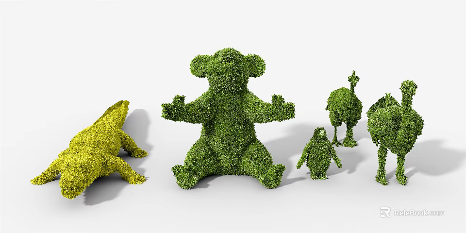 Topiary Shrubs Sculpted Into Bear Camel Penguin And Other Animal Shapes 3d model 