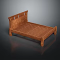 Wooden Bed Frame With Slatted Base On Reflective Dark Surface