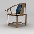 Technology Exhibition Hall Display With Wooden Chair Curved Armrests White Cushion And Blue Pillow