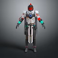 Futuristic Game Movie Character With White Red Armor Blue Accents And Detailed Helmet Design