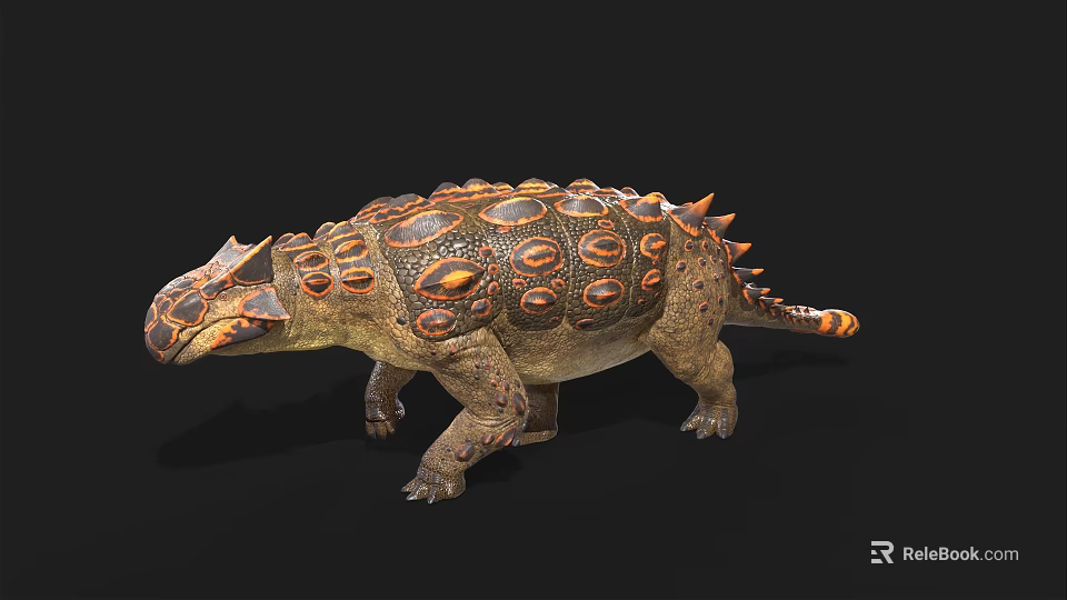 Realistic Detailed Armored Reptile Featuring Round Scales Back Spikes And Brown Orange Patterns 3d model 