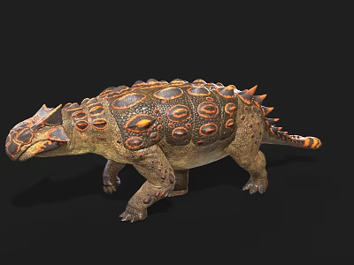 Realistic Detailed Armored Reptile Featuring Round Scales Back Spikes And Brown Orange Patterns 3d model