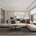 Modern Dining Living Room Interior With Open Layout Sofa TV Wall And Marble Accents