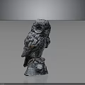 Owl Statue With Detailed Feather Texture Standing On Tree Stump Base 3d model