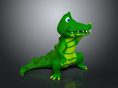 Cute Green Cartoon Crocodile Reptile Character Standing With Big Eyes And Yellow Belly Stripes 3d model