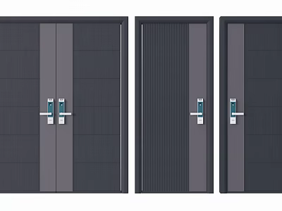 Stylish Modern Swing Doors Featuring Dark Gray Panels and Metal Handles 3d model