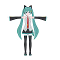 Anime Girl With Teal Hair Cat Ears Black White Uniform Red Tie Arms Outstretched