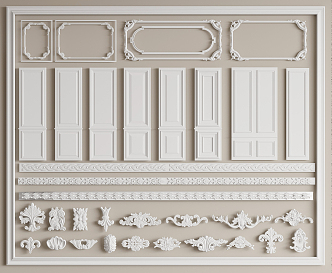 European-style carved line wall panel 3d model