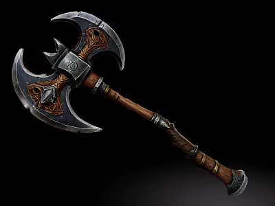 Decorative Ornament Set With Metal Axe And Wooden Handle Vintage Design 3d model