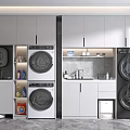 Bathroom Cabinet Rack With Stackable Washing Machine Dryer And Storage Cabinets In Modern Laundry Room