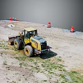 Yellow Wheel Loader Working At Construction Site With Traffic Cones 3d model