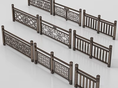 Traditional And Modern Metal Railings With Intricate Openwork Patterns And Simple Slats 3d model