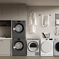 Bathroom Cabinet with Gray Wall Cabinet White Storage Stacked Washing Machine Dryer Bathrobe Towel Rack