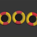 Stacked Yellow and Red Tires with Black Centers on Dark Reflective Background
