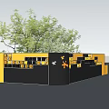 Outdoor Feature Wall With Yellow And Black Geometric Pattern And Trees Background 3d model