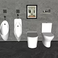 Modern Urinals in Bathroom with Toilets Grey Wall and Decorative Painting