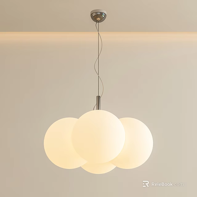 Modern Hanging Chandelier With Multiple White Spherical Shades For Interior Design 3d model