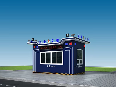 Public Security Blue Traffic Management Booth With Comprehensive Law Enforcement Sign And Windows 3d model