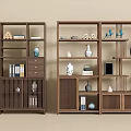 Traditional Chinese Wooden Curio Cabinet With Vases Sculptures Tea Sets And Books