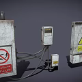 Industrial Control Enclosures With Warning Signs Arabic Labels And Connected Cables 3d model