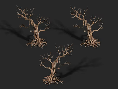 Dry Trees With Exposed Roots And Bare Branches On Dark Background 3d model