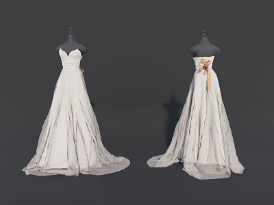 Woman Wearing Elegant Strapless Wedding Dress with Front Back View and Bow Detail 3d model