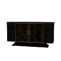 Black Glossy Console Cabinet With Floral Carvings And Gold Handles Sturdy Base