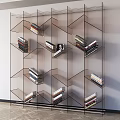 Modern Open Bookcase With Metal Frame And Geometric Shelves Holding Books