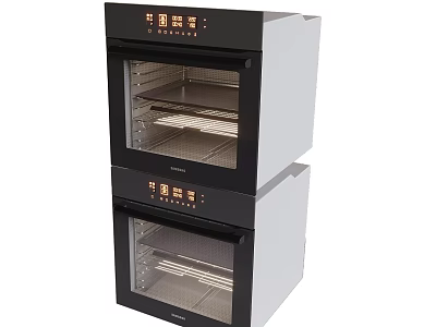 Modern Built In Double Oven Kitchen Appliance With Black Glass Doors 3d model