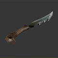 Sharp Blue Serrated Bladed Weapon With Wooden Handle And Ring Design 3d model