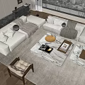 Luxury Modern Sofa And Coffee Table Set With Marble Tabletop Throw Pillows And Area Rug