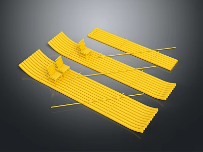 Three Yellow Water Transport Vehicles With Seats And Long Strip Shaped Bodies 3d model