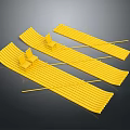 Three Yellow Water Transport Vehicles With Seats And Long Strip Shaped Bodies