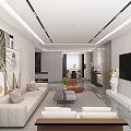 Modern Living Dining Room Interior With Beige Sofa Coffee Table TV Wall And Potted Plant