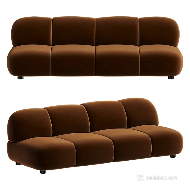 Modern Brown Multi Seater Sofa With Modular Rounded Seats And Plush Comfort Design 3d model