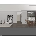 Bright Modern Living And Dining Room With Cozy Furniture Indoor Plants And Stylish Abstract Decorations
