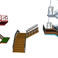 Different Staircase Design Types Featuring Spiral Straight and Platform Styles With Wood Metal Elements 3d model