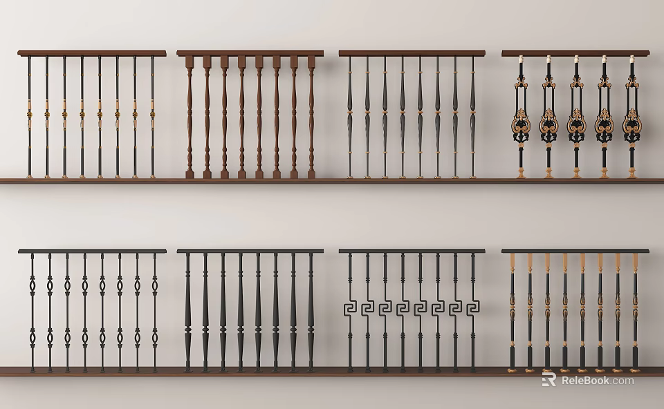 Various Decorative Railings With Different Styles And Ornamental Design Elements 3d model 