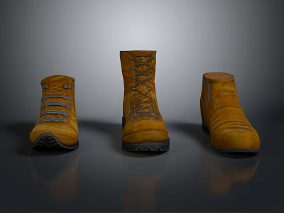 Three Pairs Of Yellow Shoes In Various Styles For Daily Use 3d model
