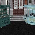 Urban Public Facility With Colorful Street Carts Selling Coffee And Fresh Orange Juice
