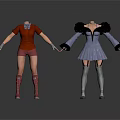 Two Different Style Women's Daily Clothing Outfits With Red Shorts Set And Purple Feather Trim Dress