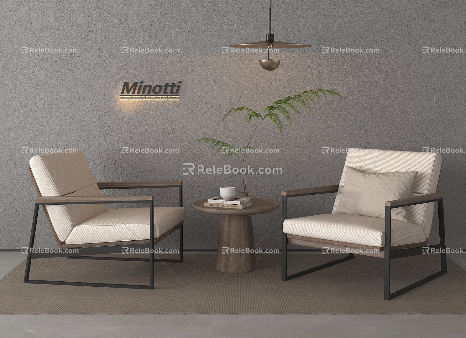 Modern Casual Table and Chair Casual Chair Round Vase Ornaments 3d model