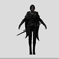 Detailed Dark Warrior Character In Black Outfit Holding Sword And Leather Armor