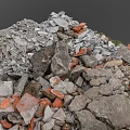 Large Pile of Construction Debris Including Rubble Bricks and Concrete Fragments