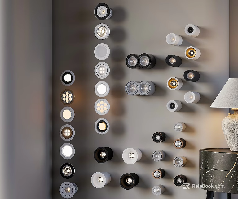 Modern Downlights and Spotlights With Various Stylish Designs And Illumination Effects On Wall 3d model 
