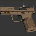 Modern Tactical Pistol With Brown Finish Ergonomic Grip And Scope Attachment